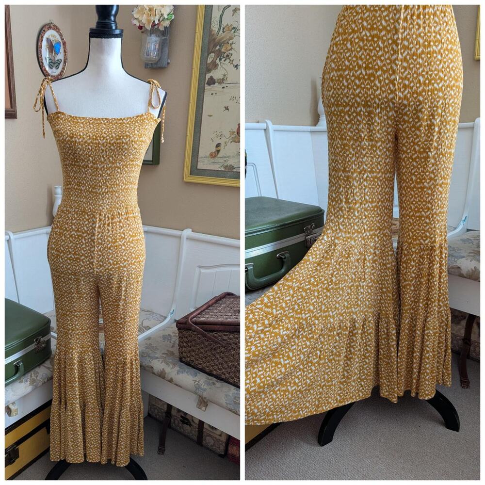 Women’s Mustard Yellow Wide-Leg Jumpsuit with Tie Straps